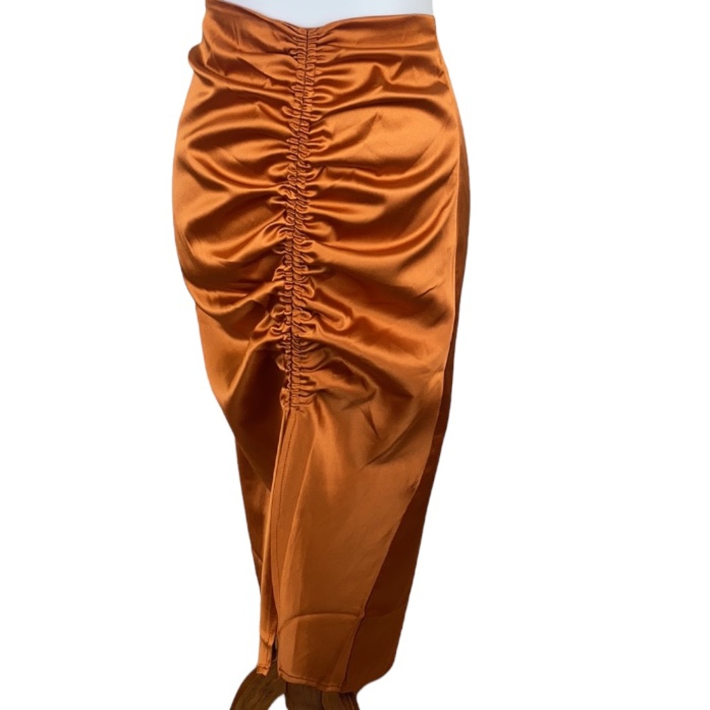 Souk + Sepia High Waisted Copper Polyester Midi Skirt Size Large *Like New*